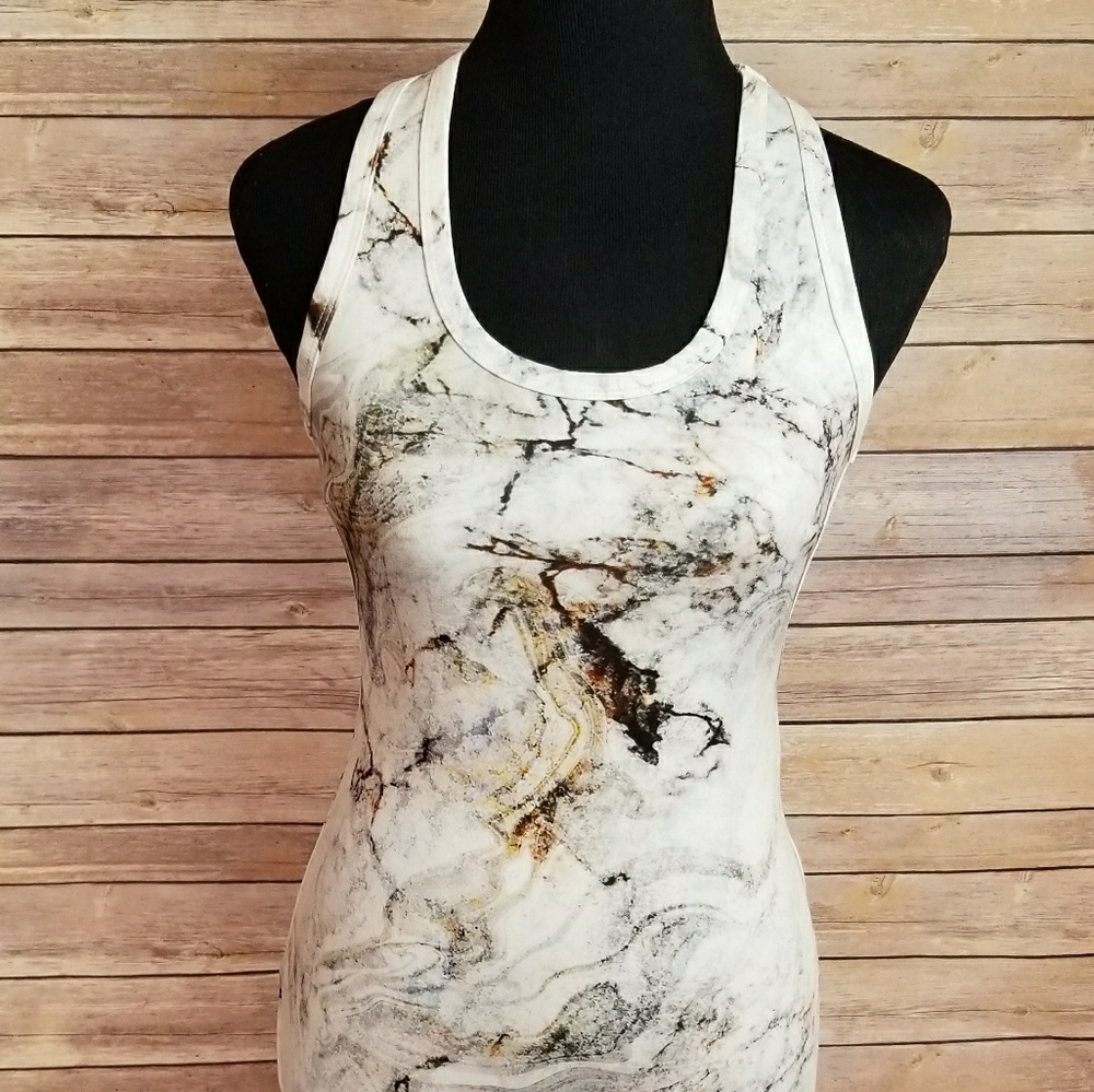 Red 23 - White, Marble, Scuba Racerback Dress